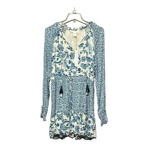 House of Harlow 1960 Blue Floral Patchwork Boho Tassel Mini Dress Small
